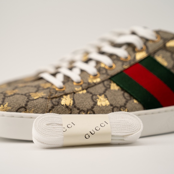 Size 11G 11.5 US Gucci Ace GG Supreme Bee Print Canvas Beige - Picture 9 of 12
